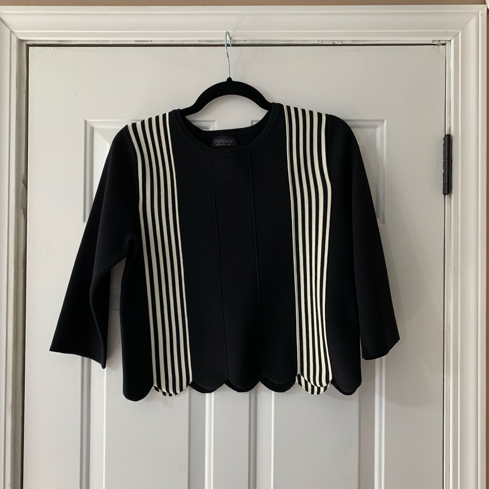 Topshop Scalloped Stripe Cropped Sweater Size 8